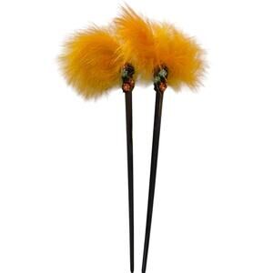Light Orange Feather Beaded Black Chopstick Hair Sticks Set